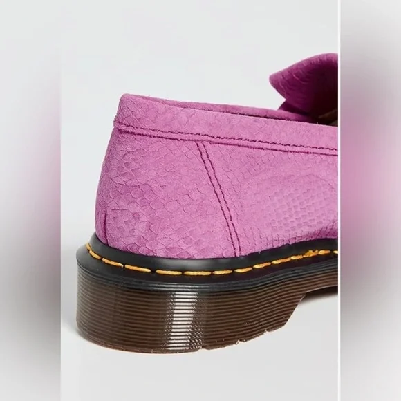 Dr. Martens Thrift Pink Adrian Snaffle Repello EmbossedSuede Kiltie Loafers 10